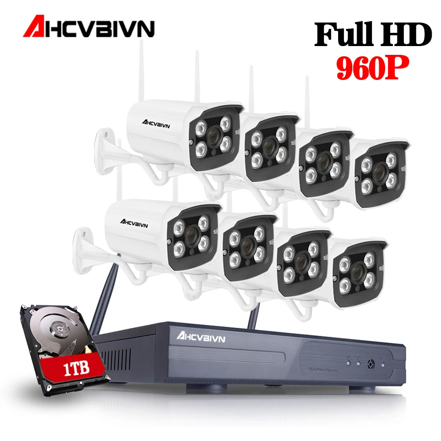  Plug and Play Home HD 960P 8CH sistema de cámara de seguridad CCTV inalámbrico 1TB HDD exterior imp
