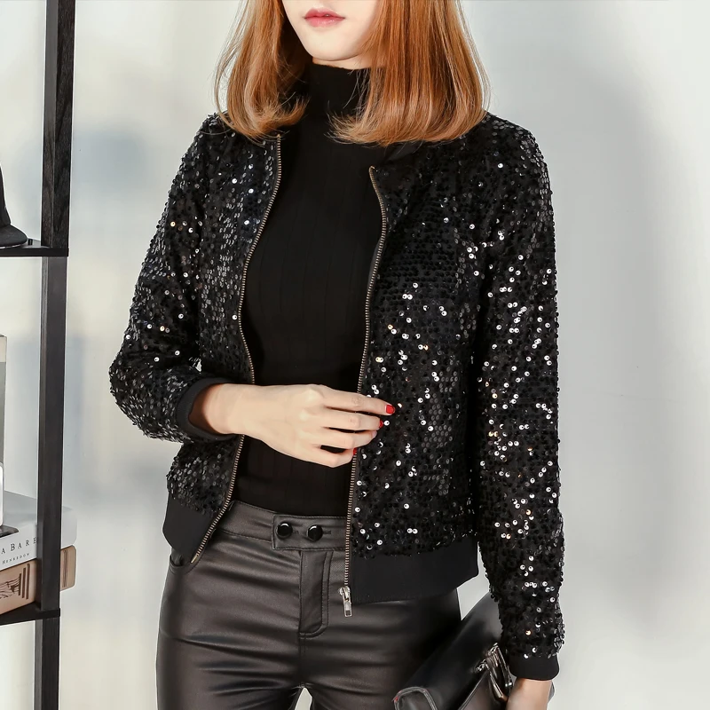 

M-5XL Large size Winter New Sequin jackets Women Plus Size Clothes Woman Coat of Autumn Casual bomber jackets coats feminina
