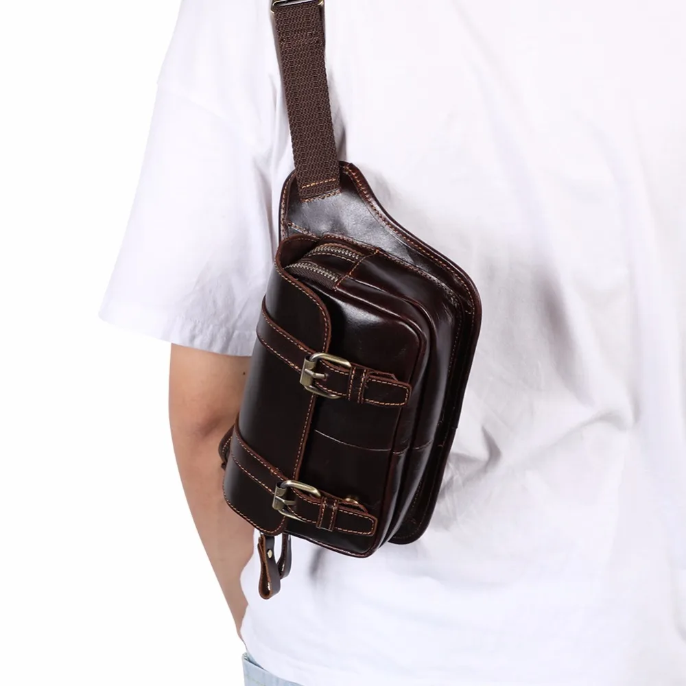 

Genuine Leather Chest Bag for Men Crossbody Bag Chest Pack Solid Flap Leather Bags Mens Small Messenger Shoulder Bags 6389