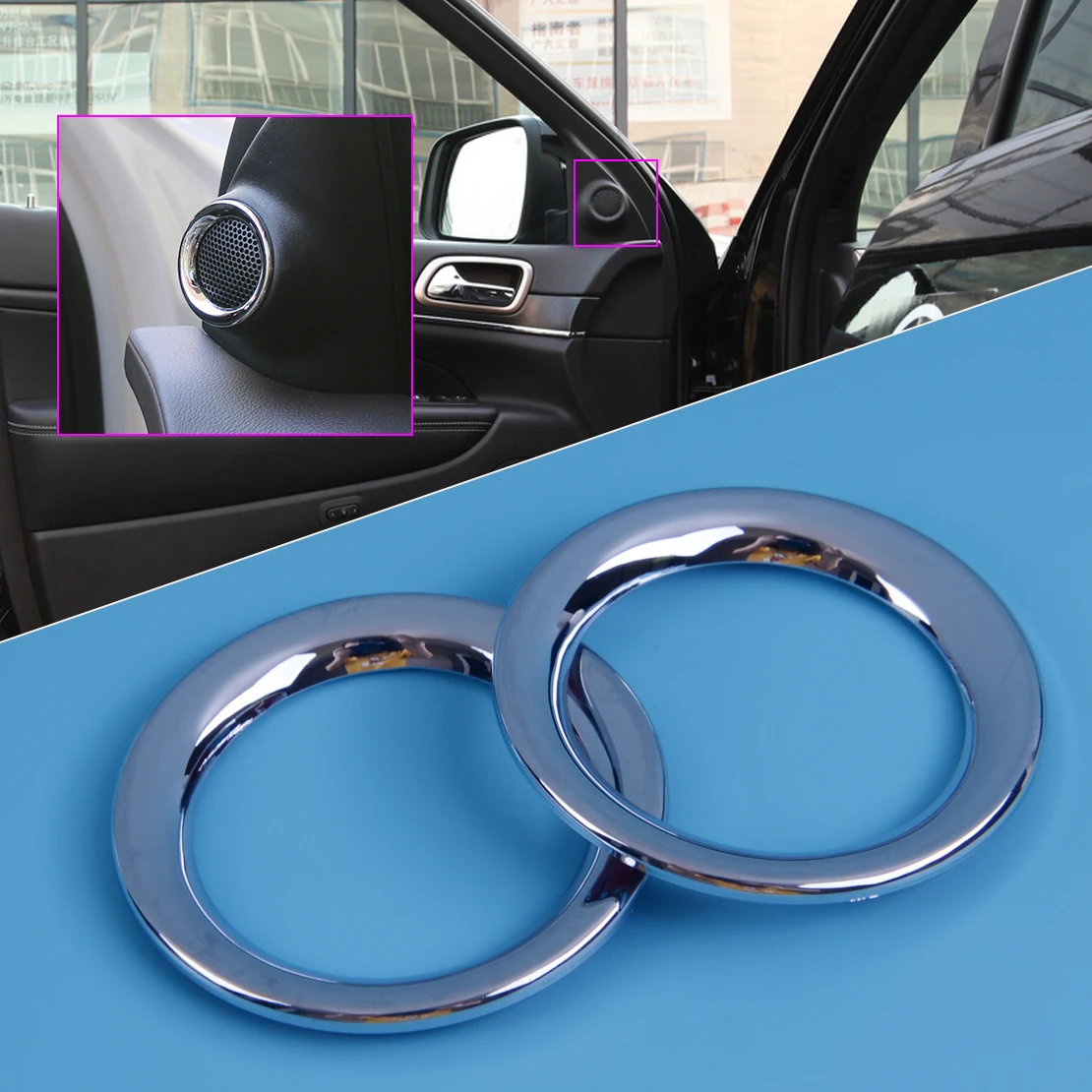 

CITALL 2pcs ABS Chrome Decor Ring Front Door Sound Stereo Speaker Cover Trim Car Styling Fit For Jeep Grand Cherokee 2011-2018