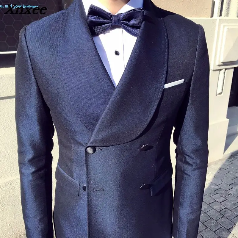 Бордовые костюмы Мужские Двойные приталенные Пиджаки Slim Fit Синие Свадебные Мужские костюмы мужские вечерние платья Главная сцена костюмы