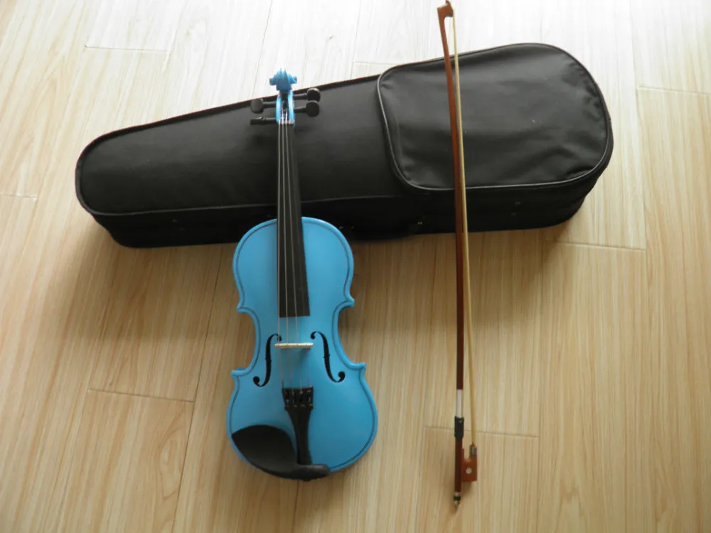 

chilren practicing blue violin 4/4 3/4 1/2 1/4 1/8 with bow and case for learner