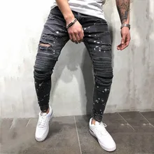 New Men Ripped Skinny Jeans Destroyed Frayed Slim Fit Denim Pant casual men slim hole Zipper black jeans pants New Men Ripped Skinny Jeans Destroyed Frayed Slim Fit Denim Pant casual men slim hole Zipper black jeans pants