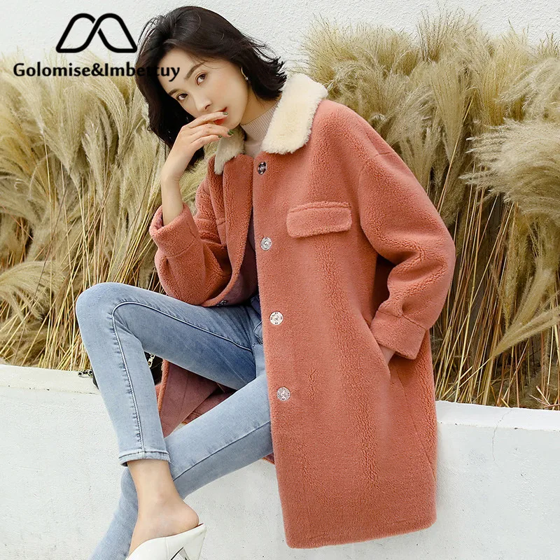 

Golomise&Imbettuy Real Composite Lamb Fur Coat Women Genuine Shearling Wool Fur Coat/Jacket with Faux Suede Leather Liner