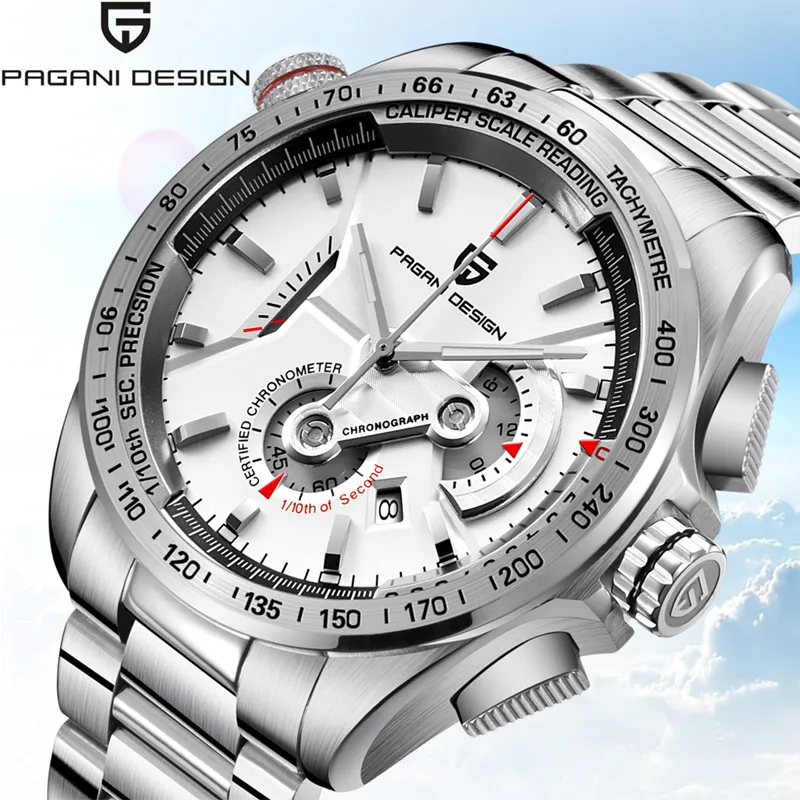 

Top Luxury Quartz Luminous Sport PAGANI DESIGN Watch Men Brand Stainless Steel Waterproof Chronograph White Dial Date erkek saat