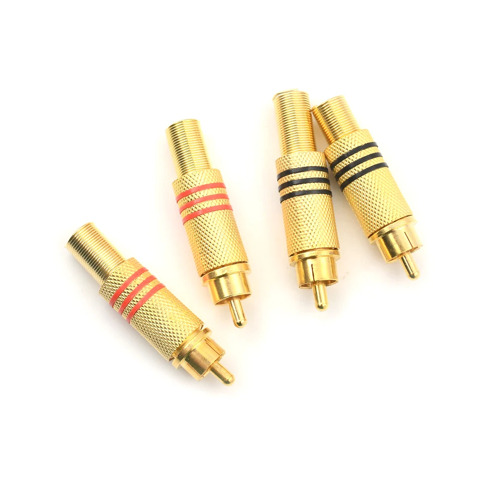 4PCS RCA Connector Male Jack Plug AV Plugs For PC Audio Vedio Welding DIY Parts Gold Red Black Metal Spring Accessories