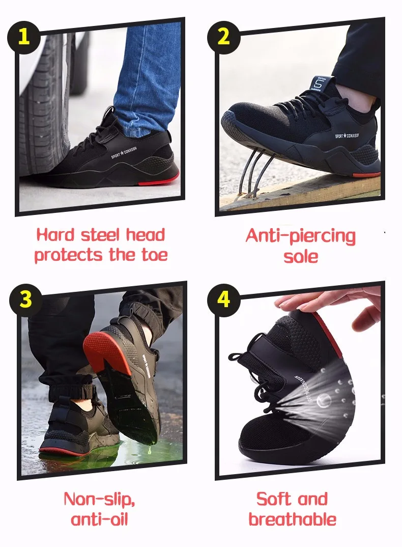 DEWBEST Мужская защитная обувь; рабочие ботинки со стальным носком; повседневные кроссовки для скейтборда; защитная обувь