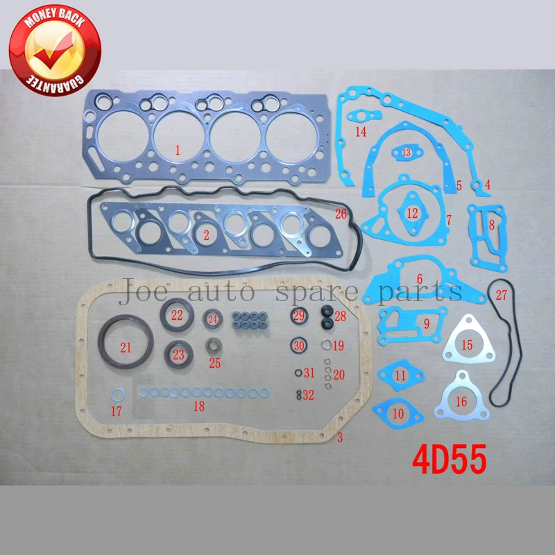 Двигатель 4D55 4D55T полный комплект прокладок для Mitsubishi Galant II/Montero 2.3TD 2347CC 1980-1984 MD974500