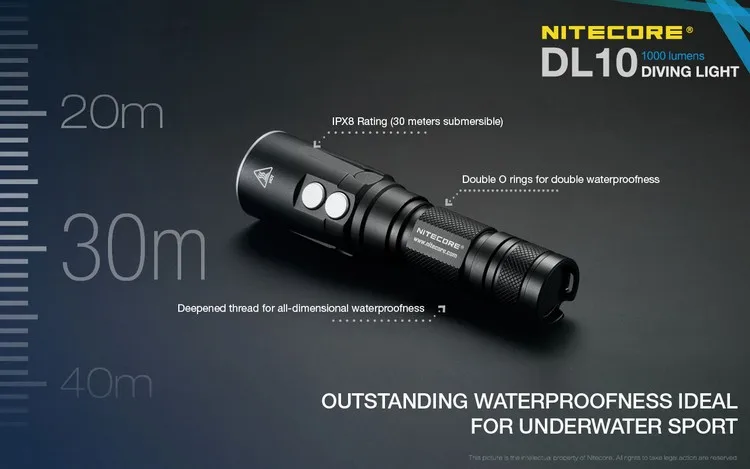 NITECORE DL10& UM10 Зарядное устройство 18650 Батарея 1000LM CREE XP-L HI V3 светодиодный фара-Искатель подводная с водонепроницаемым чехлом и возможностью погружения на глубину до 30 м