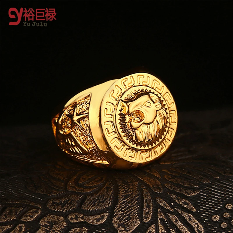 2017 Hip Hop Lion Ring Gold Men High Quality Gold Metal Bling Bling Longer Wedding Rings For Men and Women Couple Hear
