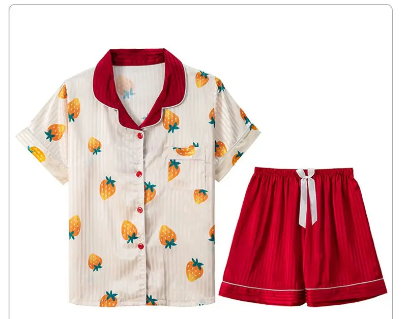Smmoloa с коротким рукавом Printe шелковый пижамный комплект женская летняя Пижама, пикантная сорочка 2019 Новинка