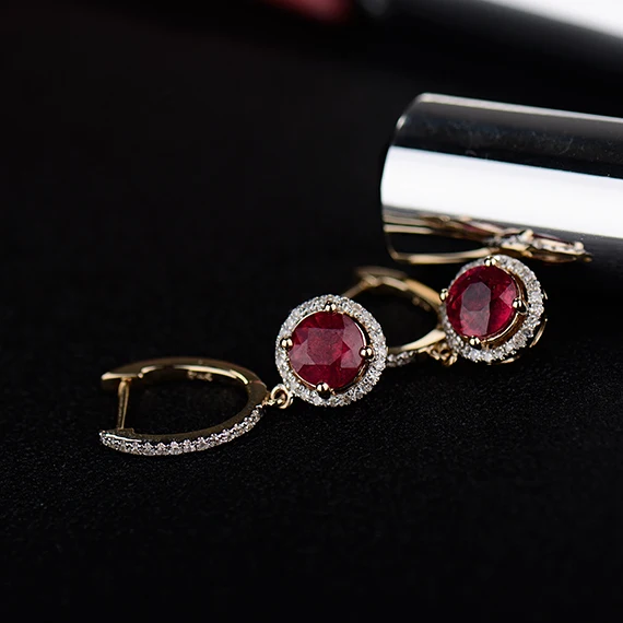 Online 4 26ct Solid 14kt Yellow Gold Diamond Red Ruby Earrings 4 26ct Solid 14kt Yellow Gold Diamond Red Ruby Earrings For Women S Wedding Jewelry E0003ab