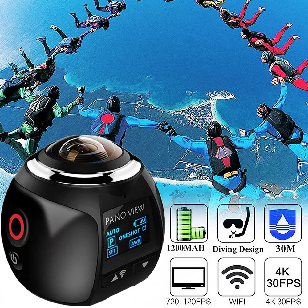 

360 Degree VR Panoramic Outdoor Camera 4K HD Wireless WiFi Waterproof Aerial Camera Wide Angle Recording Video Camera