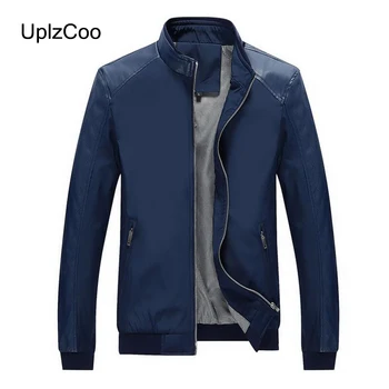 

UplzCoo 2019 New Spring Autumn Men's PU Leather Jacket Solid Slim Casual Jacket Male Coat Patchwork Leather Clothing 5XL FM158