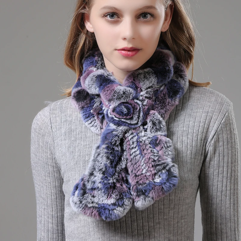 [Rancyword] шарф женский из натурального кроличьего меха шарф для девочек вязаное, тёплое, зимнее пончо шарф из натурального меха для женщин RC1374