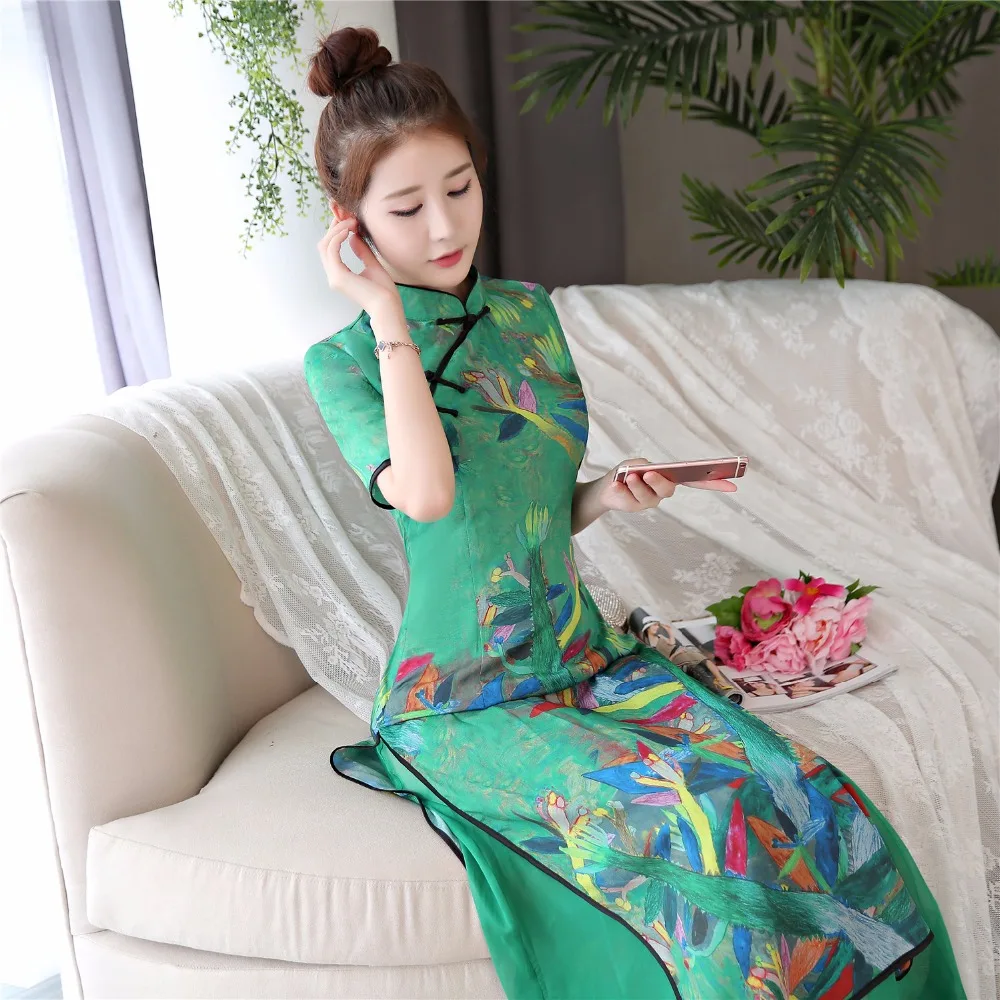 Шанхай история Вьетнам aodai китайский стиль Одежда Китай длинные qipao китайское платье Чонсам для женщин зеленый