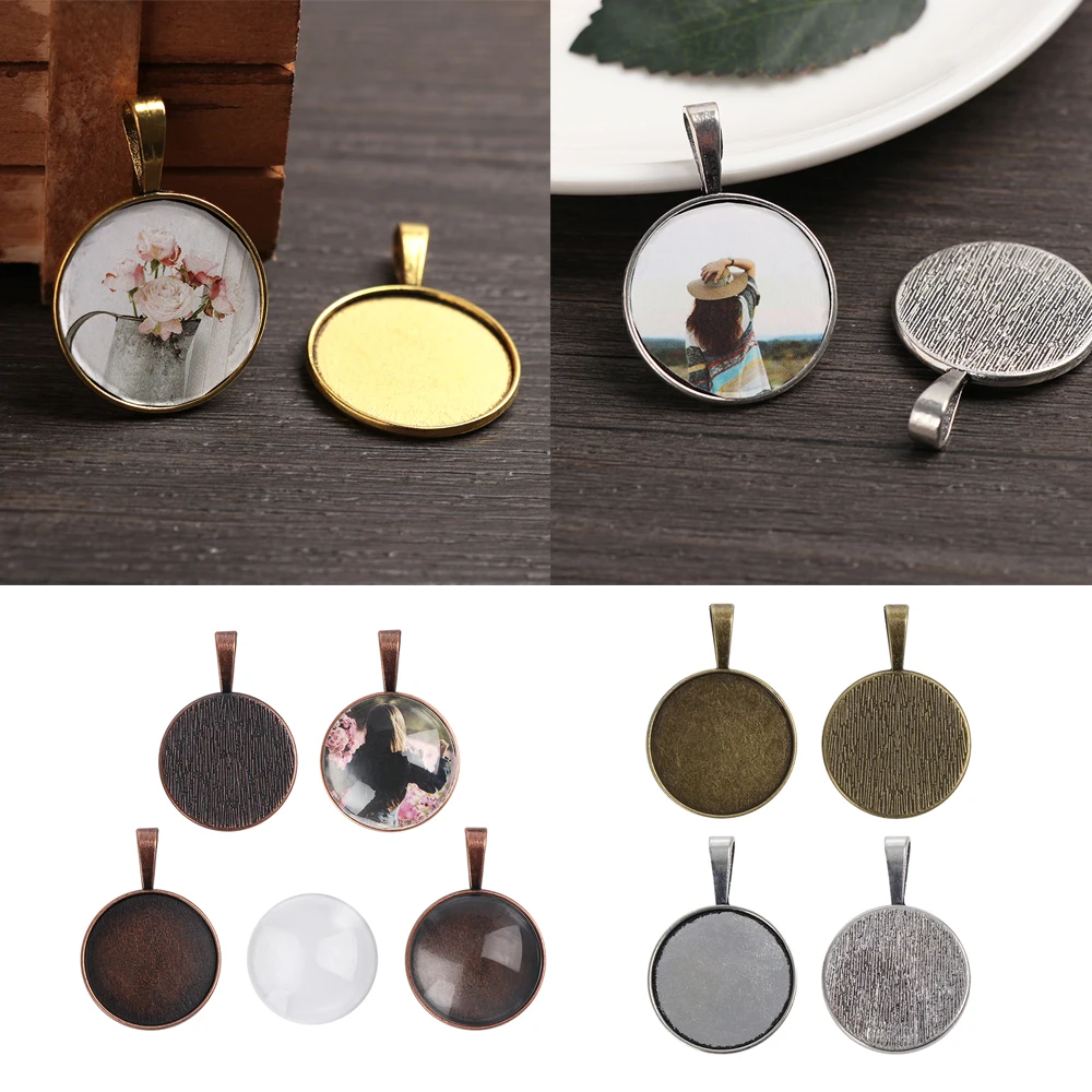 

6pcs/10pcs 25mm Glass Cabochon Copper Material Cameo Base Setting DIY Craft Pendant Necklace Bracelet Jewelry Making Accessory
