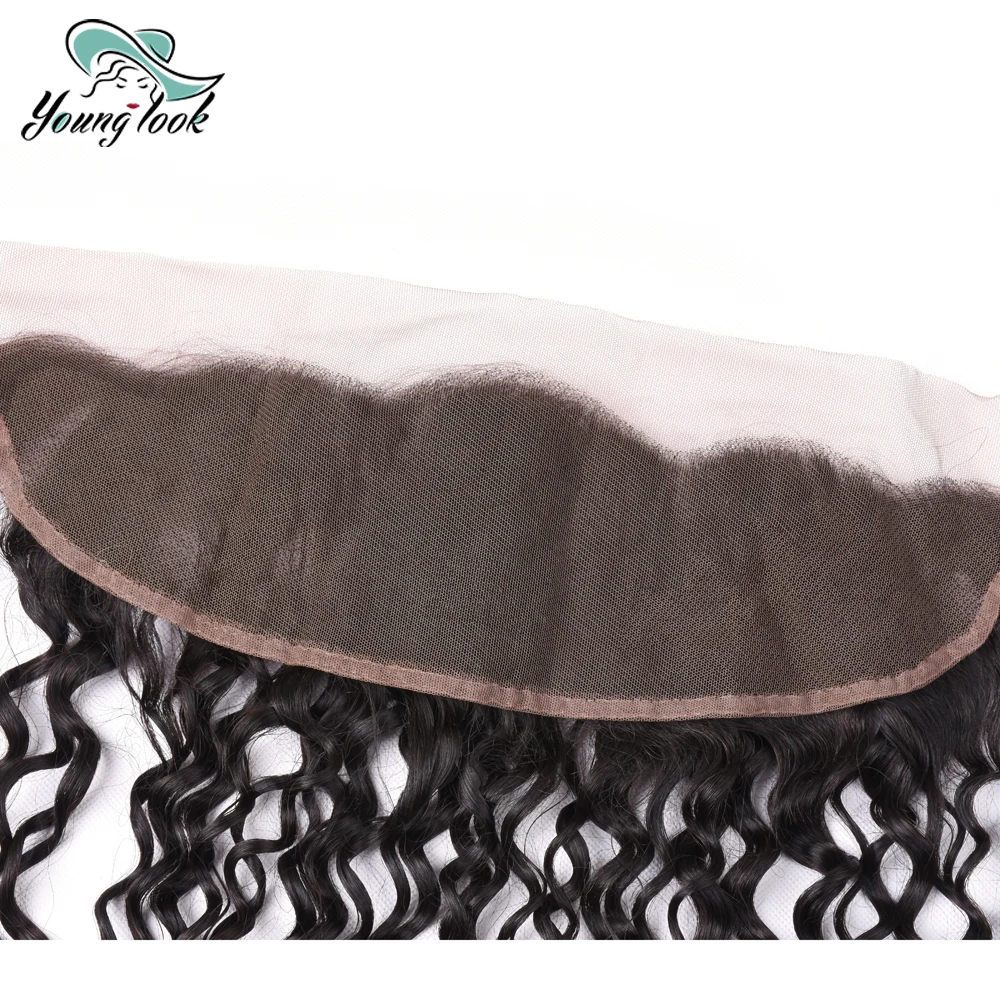 YOUNG LOOK Hair Brazilian Deep Wave Lace Frontal 13X4 Ear To Ear Free Part Non-Remy Human Hair Closure Natural Color 8-20Inch