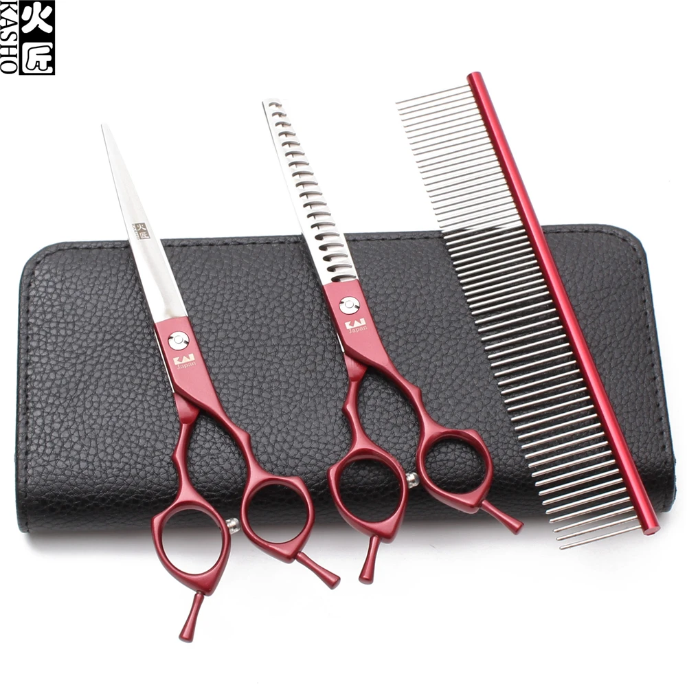 H9029 6.5In. 440C Kasho красный цвет прямой сдвиг филировочные ножницы Собака Ножницы Уход