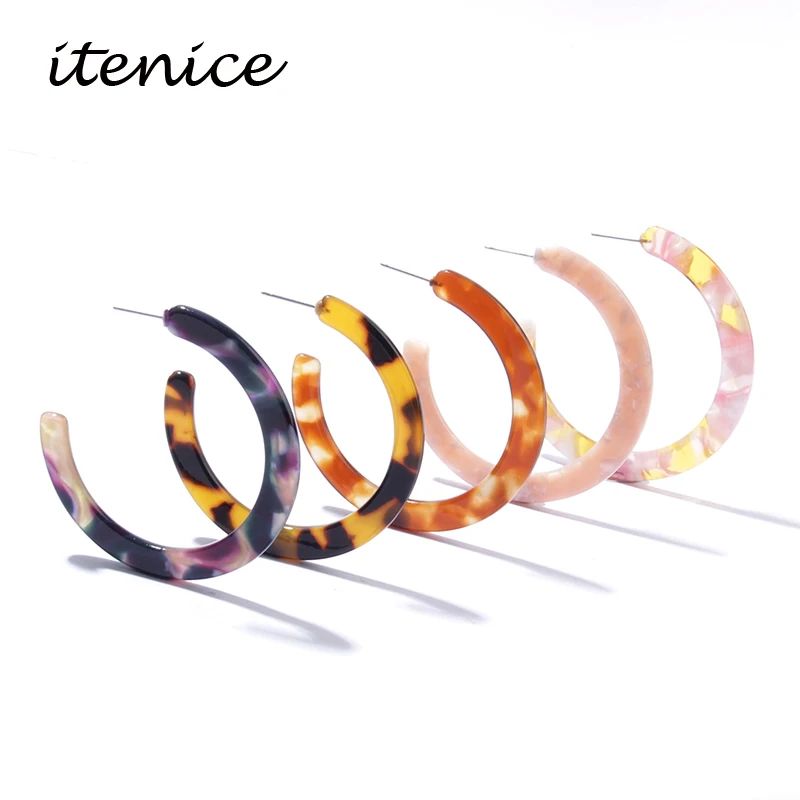 

7 Colors Fashion Versatile And Simple Geometric Earrings Acetate Plate C-Type Earrings For Women Vintage Leopard Print Jewelry