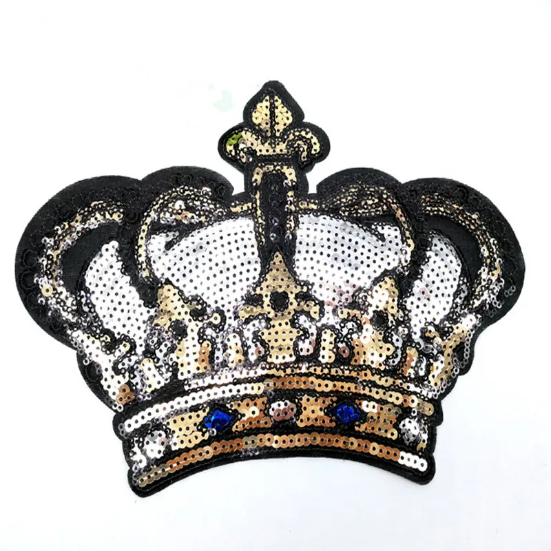 

DIY Big Crown Embroidered Patch with Sequins Sew on/Iron on Patch Applique Clothes Curtain Sewing Flowers Applique Home Wedding