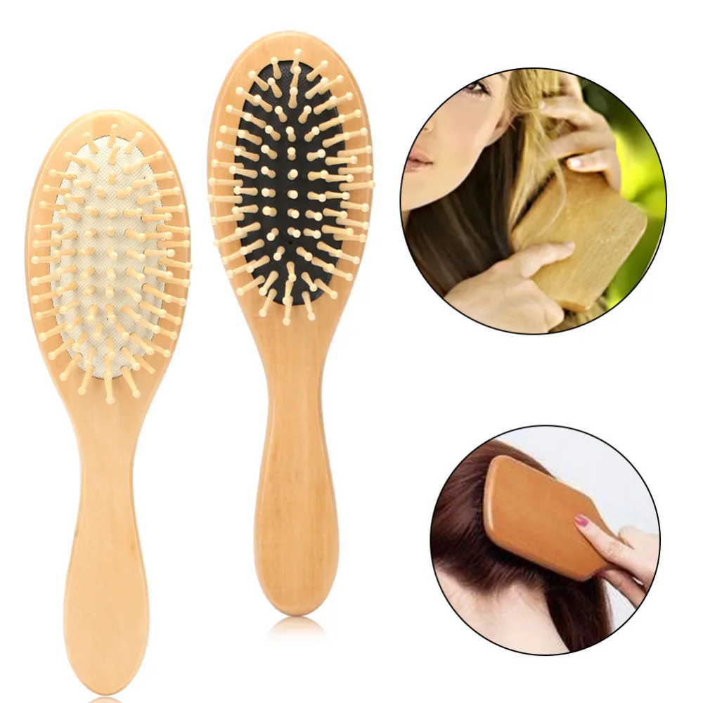 Professional Anti Static Paddle Brush Comb Natural Wooden Cushion