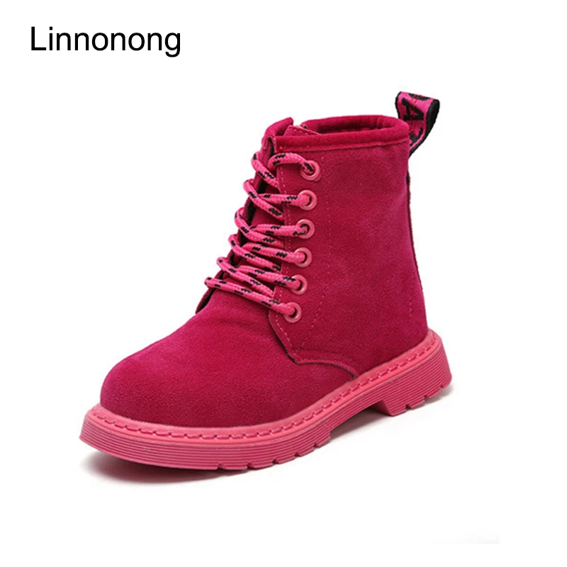 Linnonong Autumn Winter Children Boots Fashion Lace up Leather Kids Antislip Martin for Boys Girls Size 27-36 | Детская одежда и