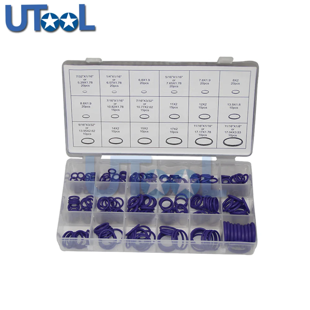SINOCMP 270-Piece Car A/C O-Ring Seal Assortment Kit - Green Rubber Washers For AC Repair