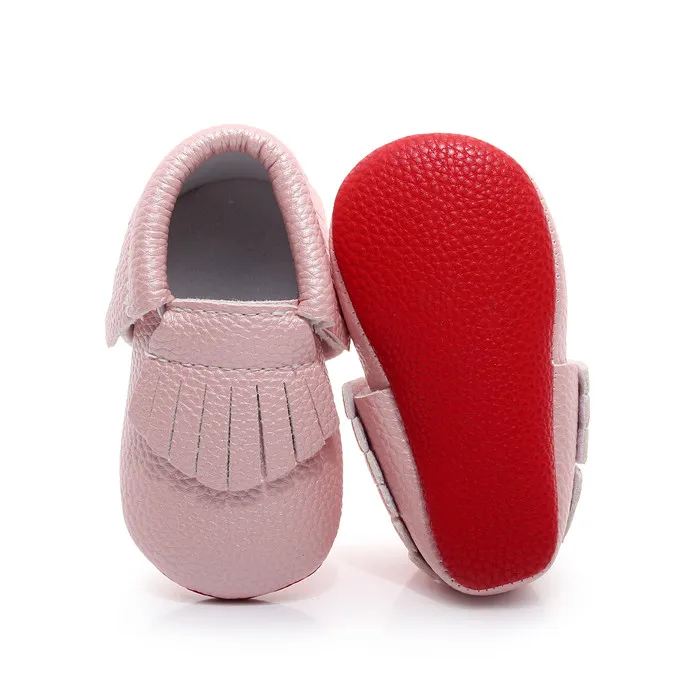 Hongteya красной подошвой детские мокасины для новорожденных обувь на мягкой подошве с бахромой Искусственная кожа золото Prewalkers для мальчиков и девочек 0-2 лет - Цвет: pink