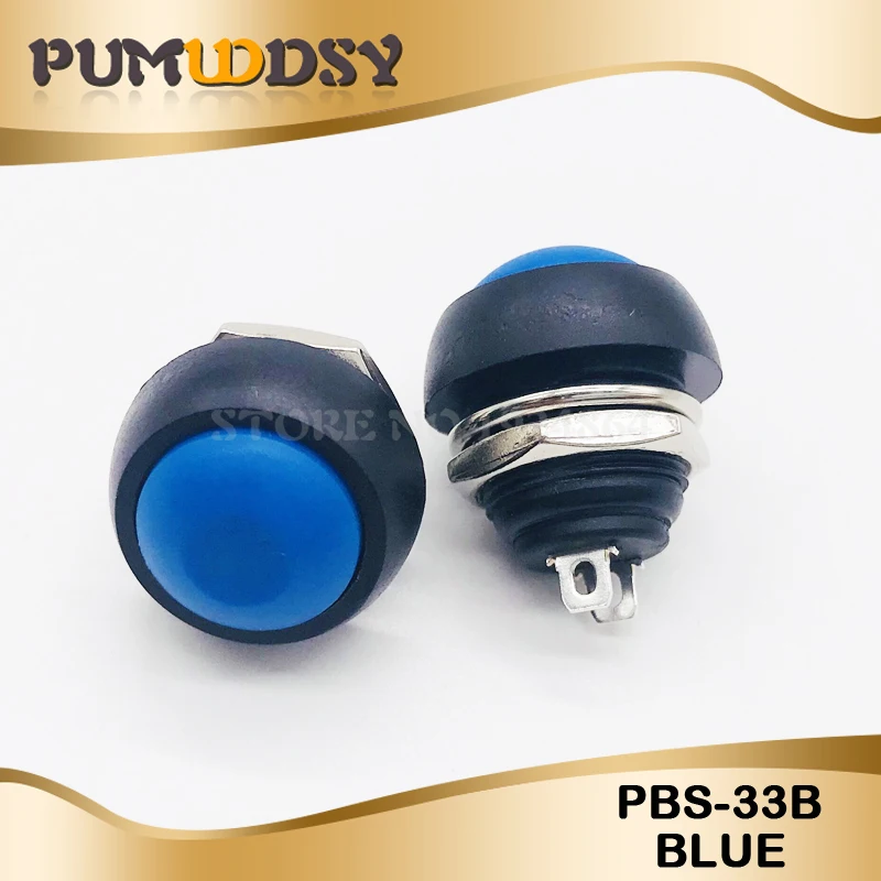 5 шт. PBS-33B черный/красный/зеленый/желтый/синий 12 мм Водонепроницаемая кнопка с самовозвратом переключатель - Цвет: Blue