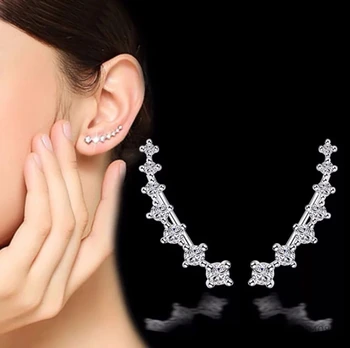 

100% Genuine Real Pure Solid 925 Sterling Silver Earrings for Women Jewelry Ear Cuff Cubic Zirconia Female Clip Earrings Bijoux