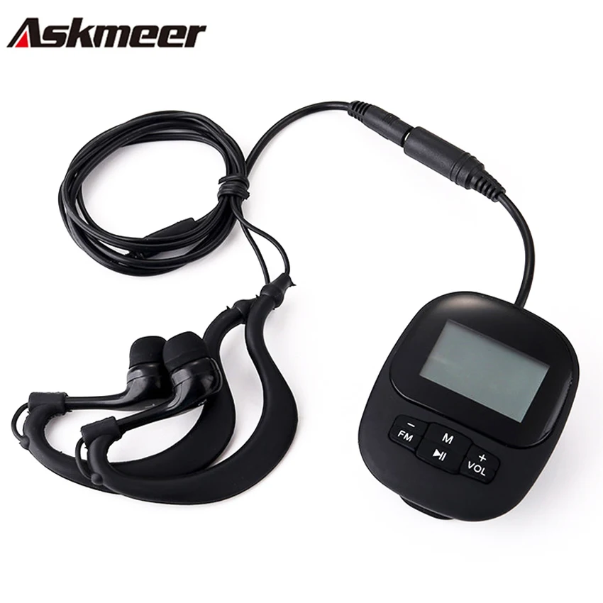 Askmeer IPX8 водонепроницаемый MP3 музыкальный плеер стерео наушники с FM клипсой экран