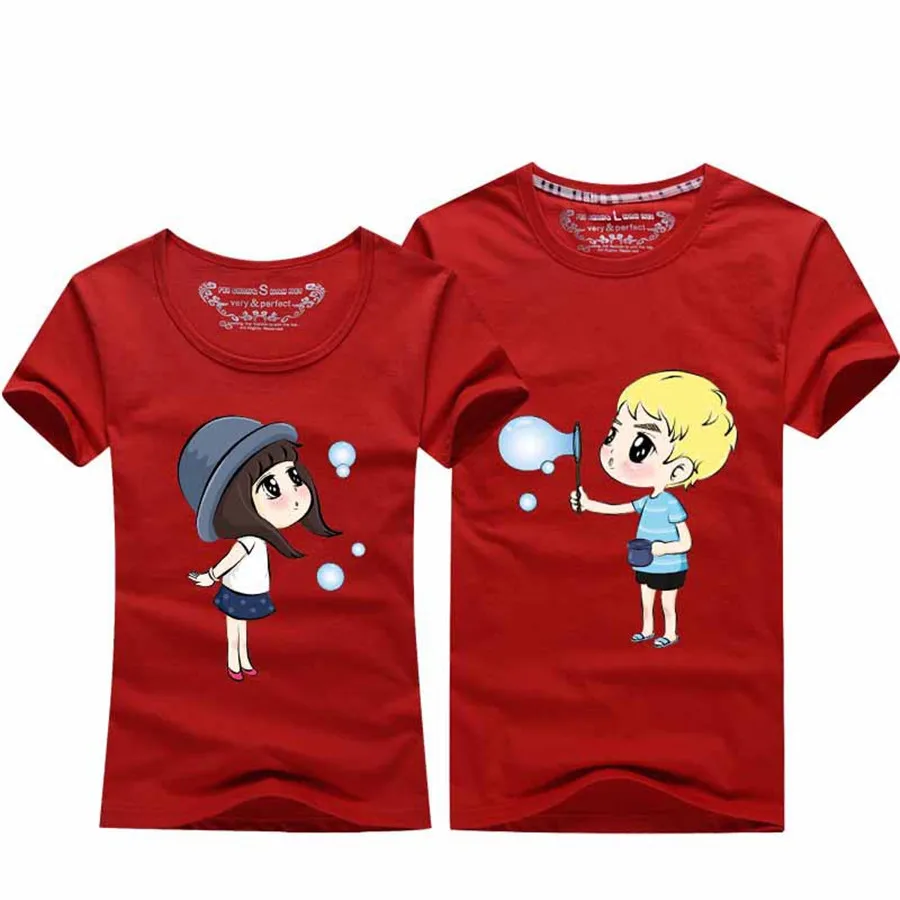 print heart couple t shirt for lovers men women tee husband and wife family clothes femme lady Valentin 2019 summer