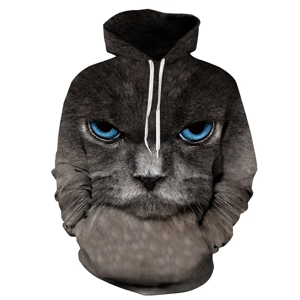 

3D Cat Print Casual Hoodies High Quality Healthy Fiber 2016 Women Sportswear Fitness Gymnastics Jogger Pullover Loose Sweatshirt
