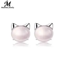 Luxury Silver Opal crystal Earring Cute Cartoon Cat Ear Design Stone Earrings For Women Jewelry