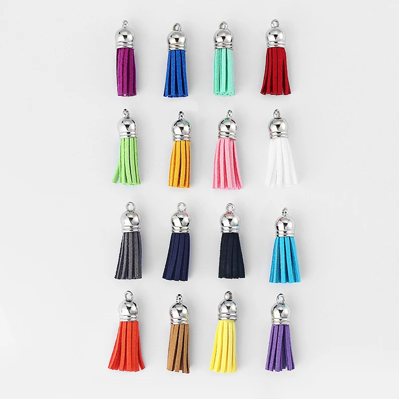 20pcs Coforful Suede Leather Tassel With Silver End Caps Pendants For Key Chains /Cellphone /Bags / Earring Charm Accessories 20pcs Coforful Suede Leather Tassel With Silver End Caps Pendants For Key Chains /Cellphone /Bags / Earring Charm Accessories