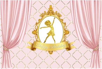 

7x5FT 2 Styles Pink Gold Ballerina Ballet Happy Birthday Washable Wrinkle Free Photo Studio Background Backdrop Polyester Fabric