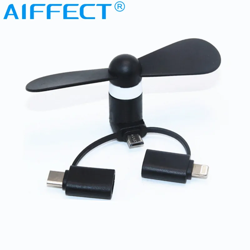 

AIFFECT 3 IN 1 Cell Phone Mini Fan Cooling Cooler For Micro USB C For iPhone 5 6 6S 7 Plus 8 X for Android Type-C