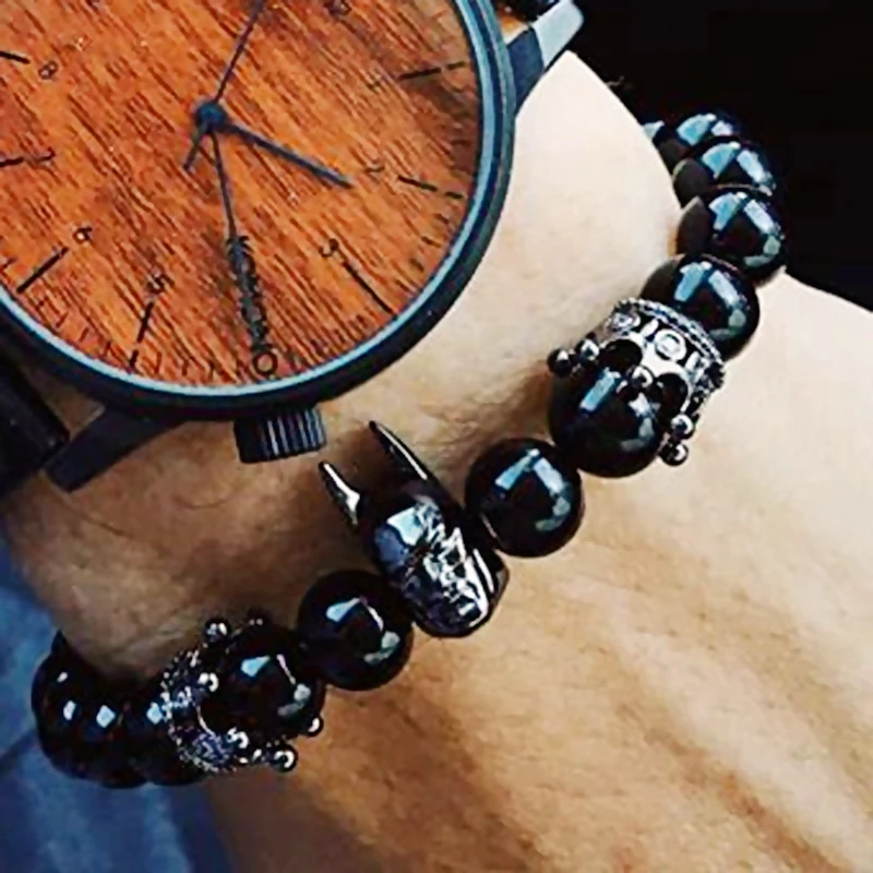 Mcllroy Men bracelets & bangles Crown Batman Natural Stone Beads Charm Bracelets for women pulsera hombres men jewelry Christmas