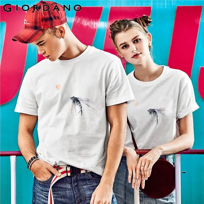

Giordano Women Tshirt Men CHEN HUI Series Printed Fish Pattern Men T-shirt Women Couple Tees Short Sleeve Summer Camisetas