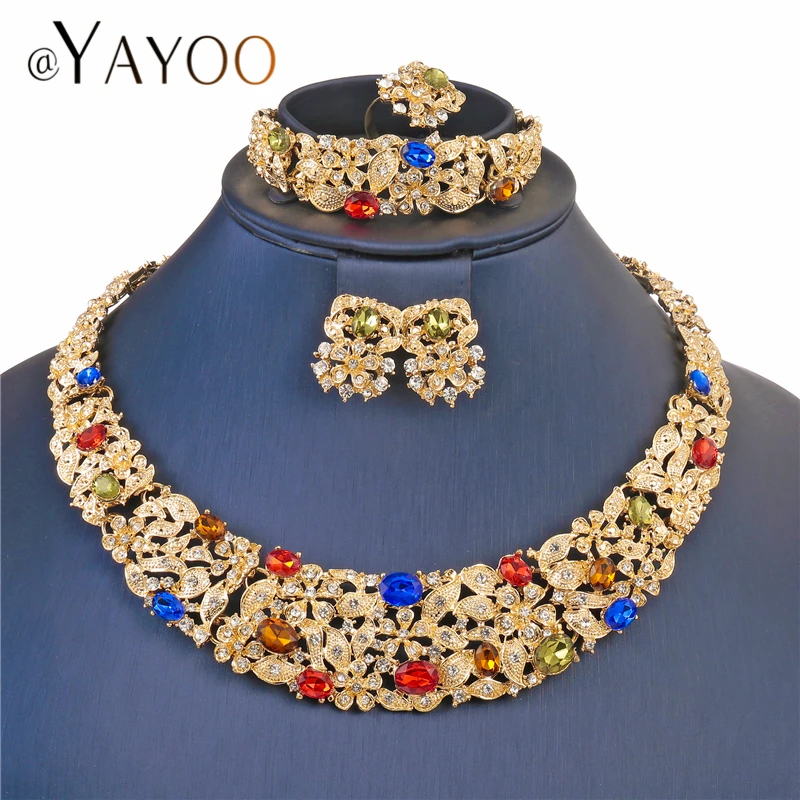 

AYAYOO Jewelry Sets Dubai Bridal Imitation Crystal African Beads Jewelry Set Wedding Necklace Jewellery Sets For Women Gift