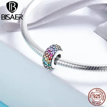 

2019 New Arrival 100% 925 Sterling Silver Iridescent Rainbow Colorful Spacer Beads Fit Charms Bracelet & Bangle Silver Jewelry