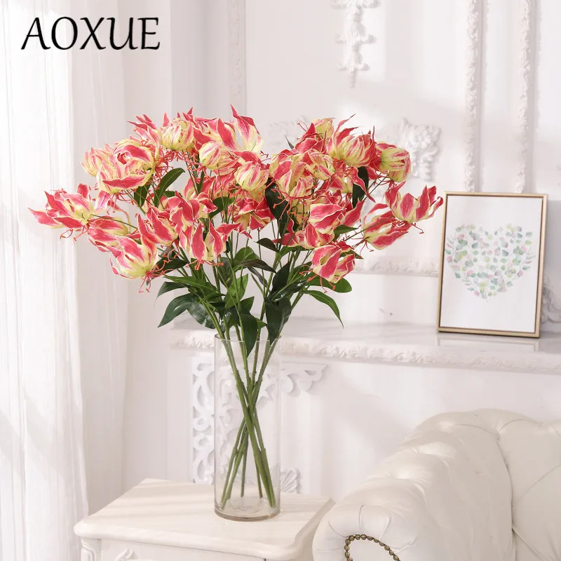 

AOXUE 94cm Simulation strange lily flower artificial fake flower flame lily simulation plant home wedding decoration silk flower