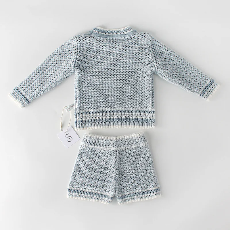 Одежда для маленьких девочек Одежда для новорожденных вязаная одежда для маленьких мальчиков Детский свитер топы+ шорты комплект одежды для малышей из 2 предметов