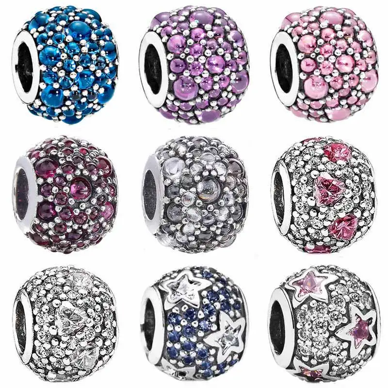 

Multicolor Shimmering Droplet & Heart Follow the Stars With Crystal Beads Fit Pandora Bracelet 925 Sterling Silver Charm Jewelry