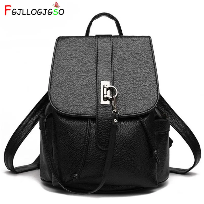 

FGJLLOGJGSO Brand Pu Leather Backpack Women School Bag Teenagers Girls String Backpacks Medium Female Backpack Lady Shoulder Bag