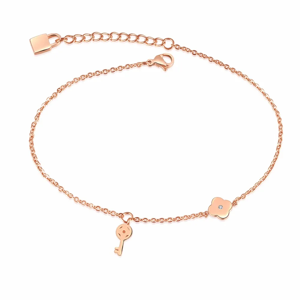 Женский браслет на лодыжке с кубическим цирконием Clovers розовый цвет нержавеющая