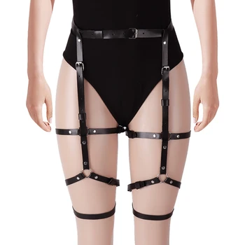

Fashion Leather Body Harness Women Garter Belt Punk Goth Sexy Waist Leg Straps Metal Rivet Adjustable Night Clubs Rave Wear