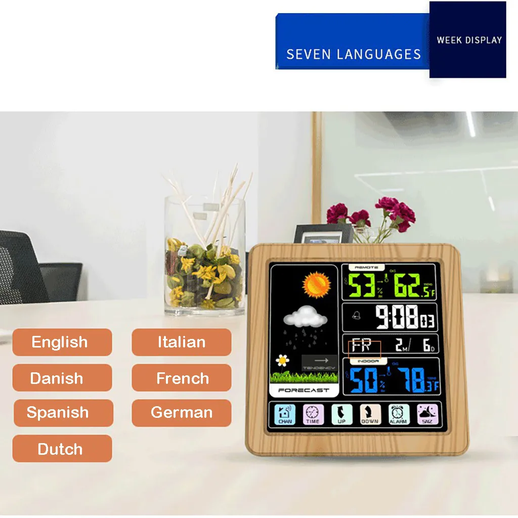 

2019 Digital Display Thermometer Humidity Clock Colorful LCD Alarm Calendar Weather digital clock reloj despertador wekker