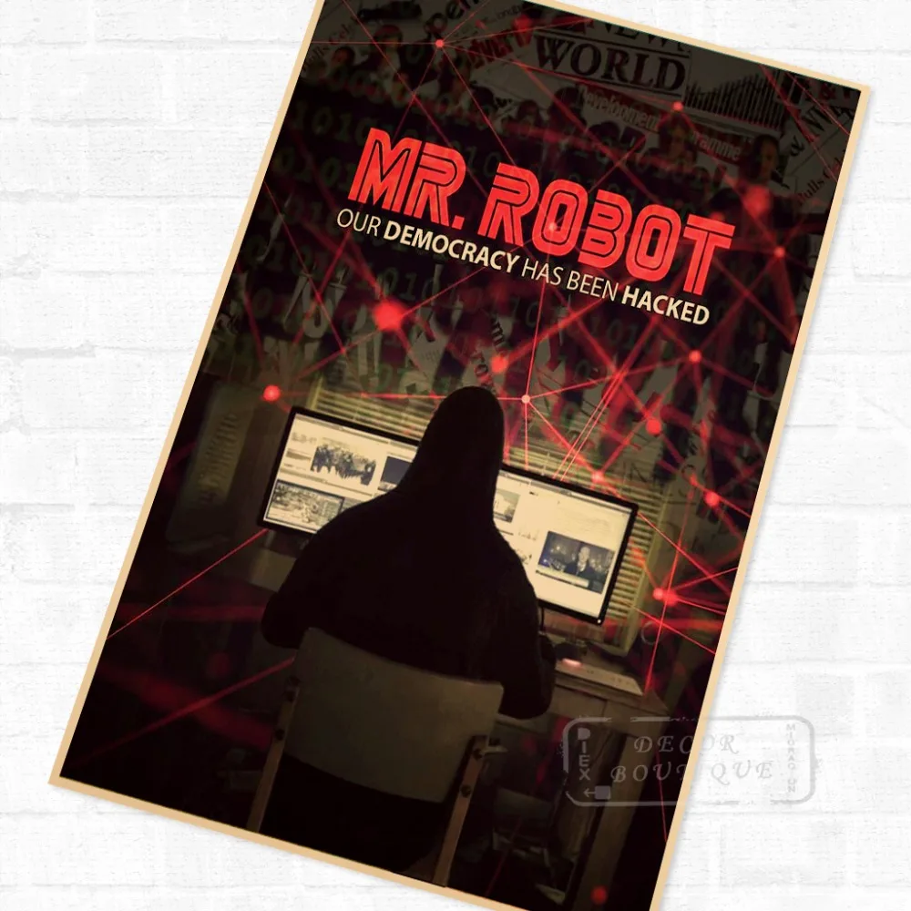 

Mr. Robot Democracy Has Been Hacked Poster Vintage Retro Canvas Painting DIY Wall Stickers Home Posters Art Bar Decor Gift